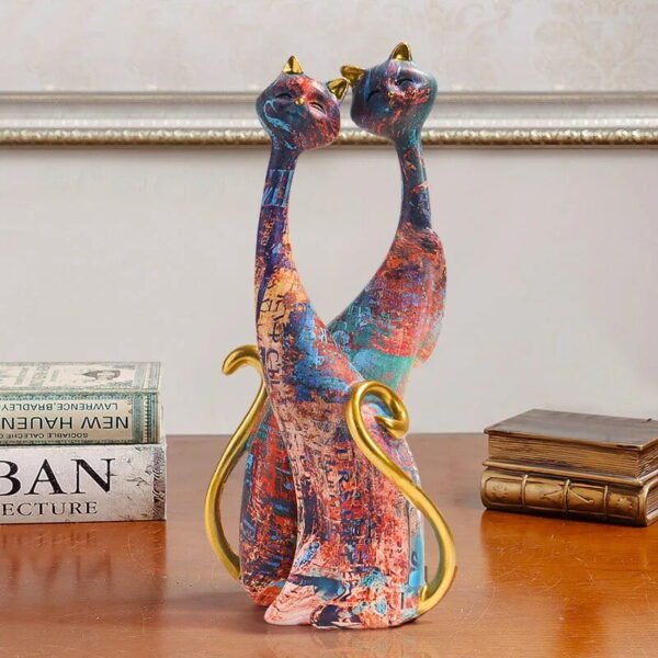 Vilead Smiling Cat Couple Sculpture - Image 2